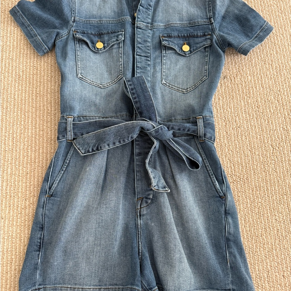 Frame Denim Blue Short-Sleeve Denim Romper